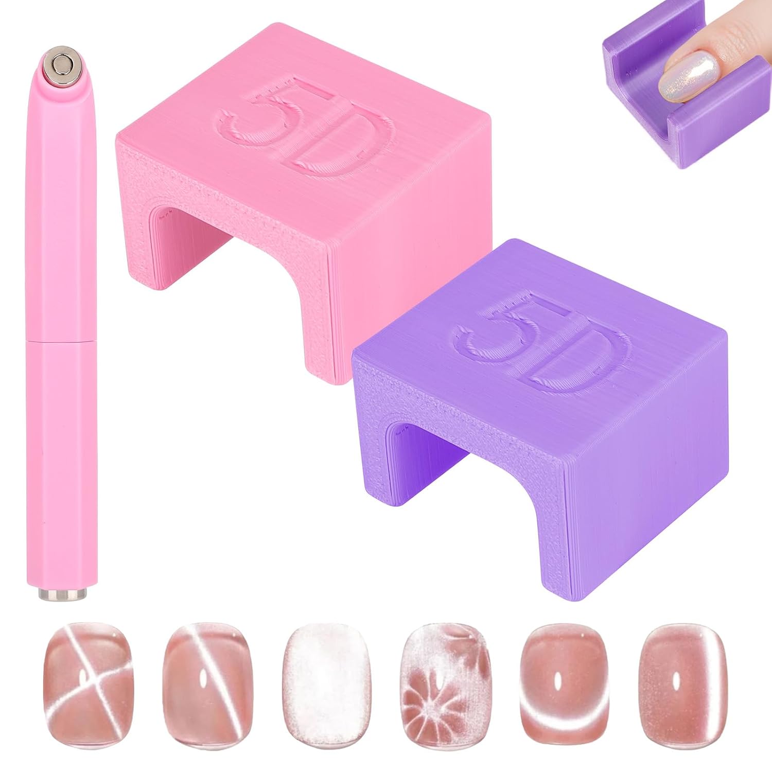 2pcs 5D Horseshoe Cat Eye Nail Magnet Tool with 3-in-1 Cateye Art Magnet, Non-Slip Finger Holder for DIY & Salon Gel Polish Manicure Tool Accessories