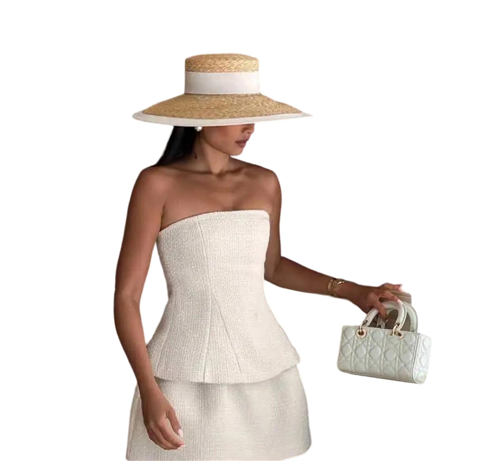 LCUVIMPEX Bucket Hats， Straw Sun Hat Women Flat Top Wide Brim Protection Size M55-58cm(51)