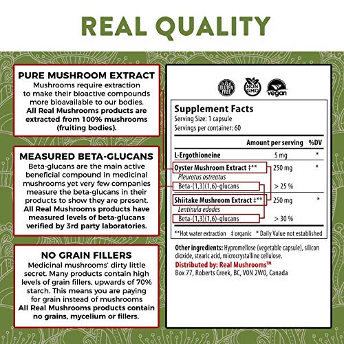 Real Mushrooms Ergothioneine (60Ct) And 5 Defenders (200Ct) Bundle - With Turkey Tail, Shiitake, Reishi, Chaga, Maitake, Oyster - Natural Longevity And Immune Strength - Vegan, Gluten Free, Non-Gmo #TOP5