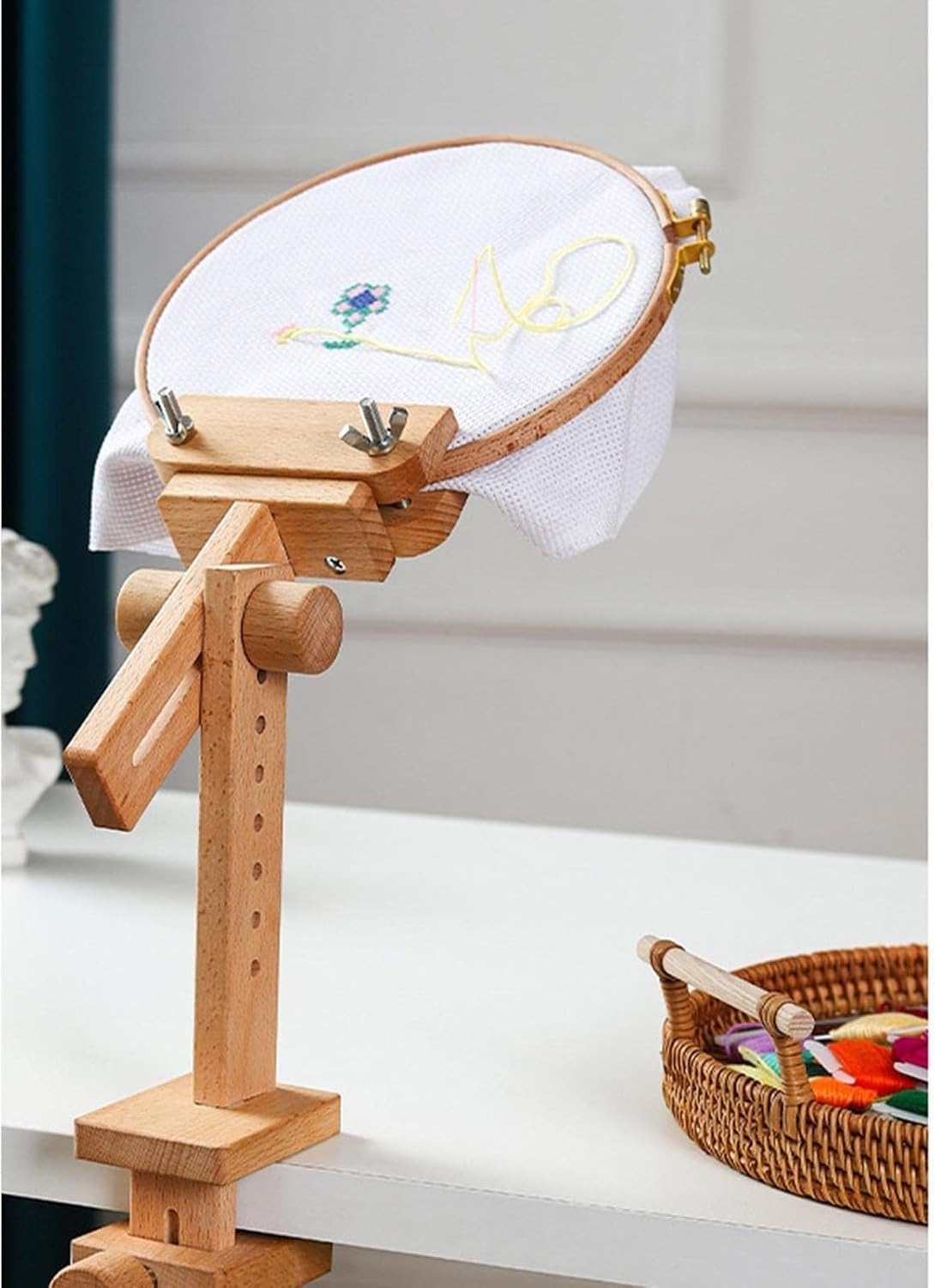 Soporte de Mesa Giratorio para Bastidor de Bordado de Madera con Abrazadera para Punto de Costura y Manualidades, Bend, Bend