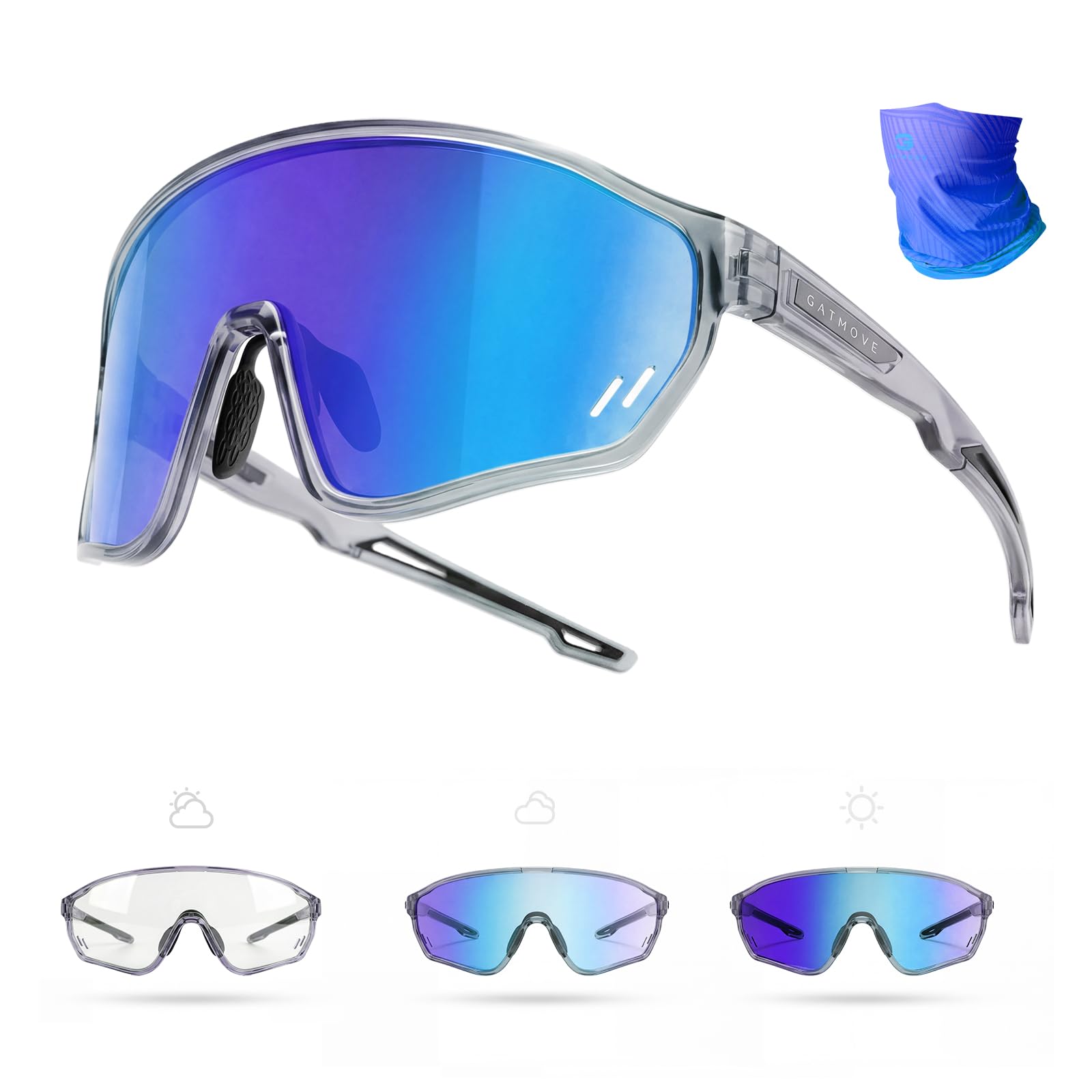 gatmove Fahrradbrille Selbsttönende Verlauf, Photochromatische Sportsonnenbrille UV400, Polycarbonat-Gläser, Ultraleicht für MTB/Radsport (Unisex Herren & Damen)