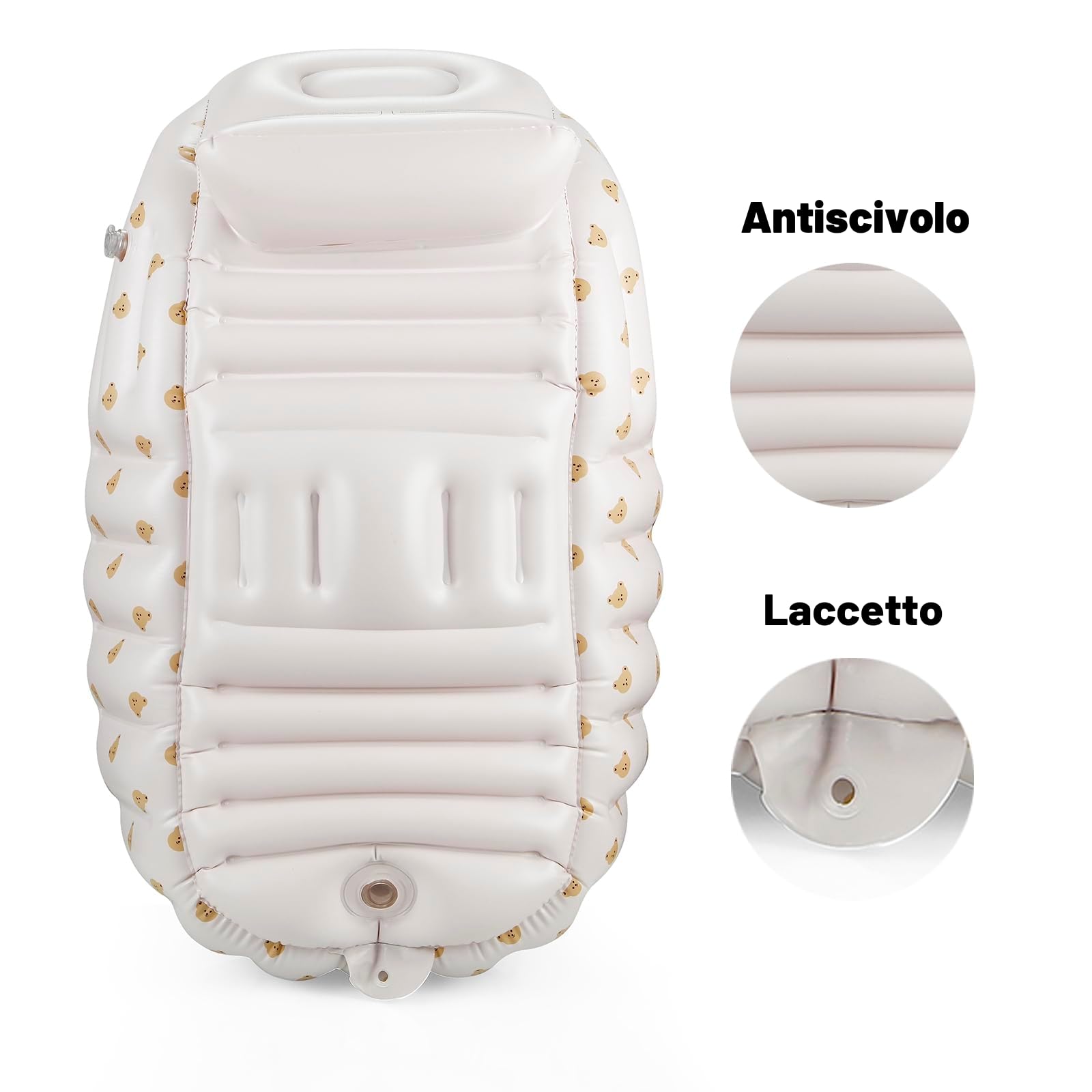 PandaEar Vasca Gonfiabile e Sedia per Bambini da 3 Mesi+, Vasca da Bagno Portatile per Neonato e Sedia per Bambini con Pompa d'Aria Integrata, Bianco