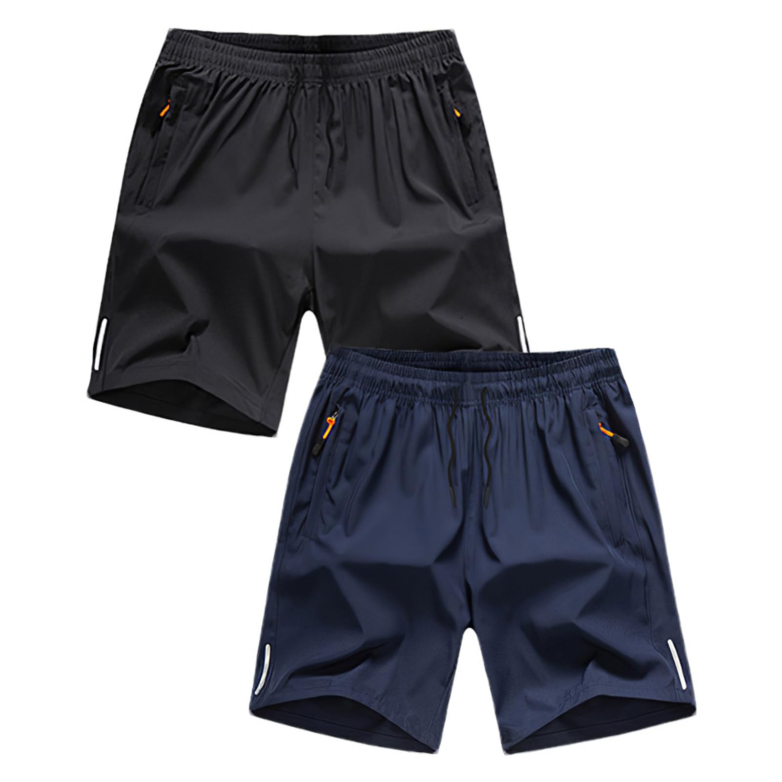 Garçons Lot de 2 Shorts de Sport Séchage Rapide Shorts de Running avec Poches Zippées et Bande Réfléchissante pour 4-13 Ans