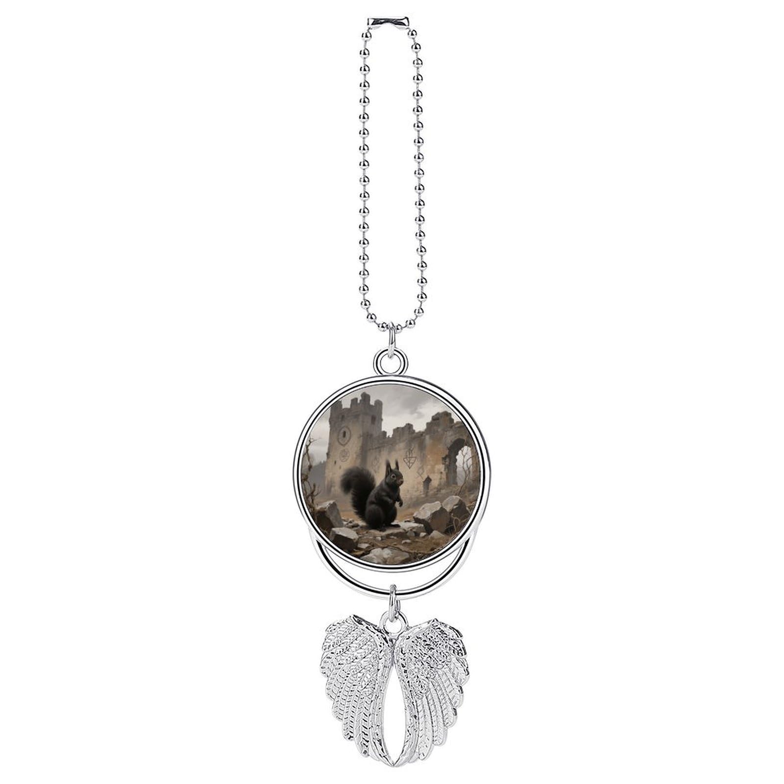 Squirrel Car Charm, Alloy Rear View Mirror Pendant, Bling Funny Car Hanging Ornament Gift for Women Men, Car Pendant Lucky Auto Interior Decoration Accessories Silver-Style