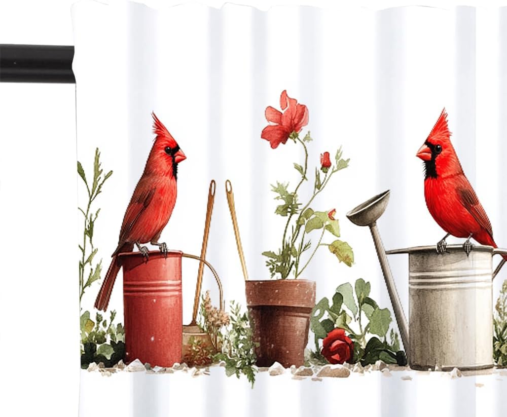 2 Panels Bird Theme Curtain Valance for Windows, Rustic Floral Potted Plant Rod Pocket Short Window Treatment Decor Drapes for Kitchen, Bathroom, 54" X 18"