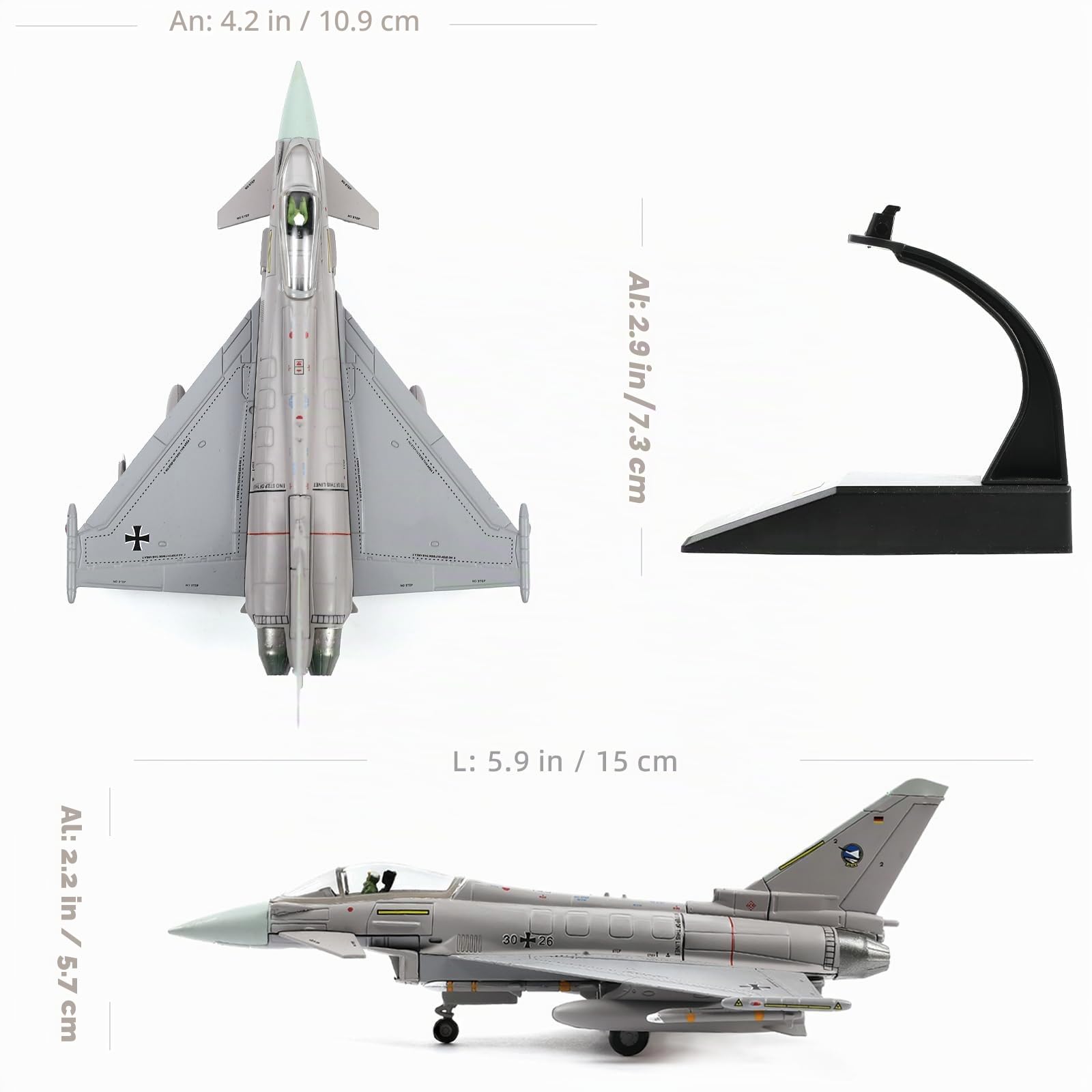 NUOTIE Modelo de Avión a Escala 1/100 del Eurofighter Typhoon EF-2000,Modelo Fundido a Presión de Metal de Avión de Combate Alemán para Regalos y Coleccionables