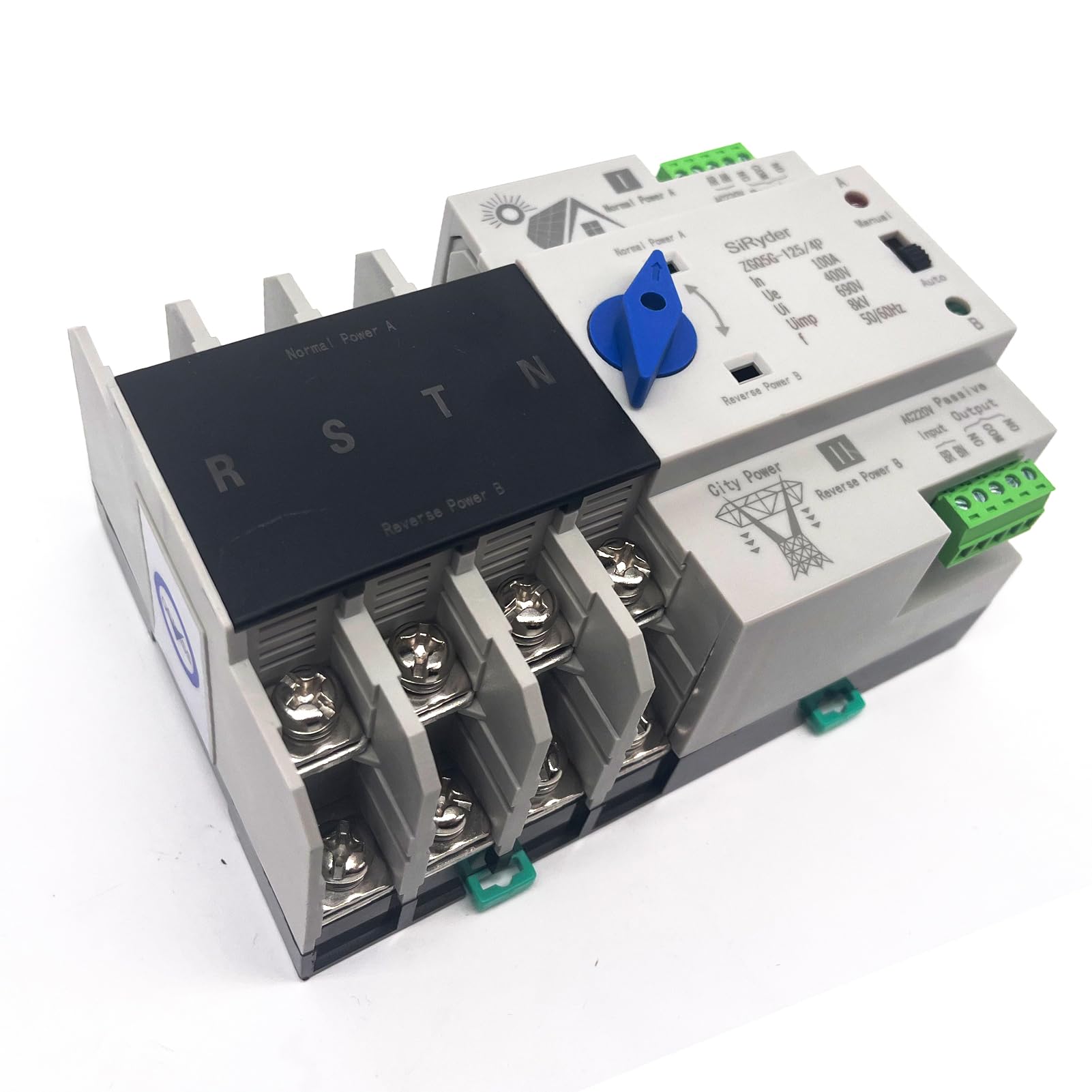 SiRyder ATS 4P 100A 400V Interruttore di Trasferimento Automatico Interattore Automatico con Doppia Trasmissione Salvavita con Riarmo Automatico