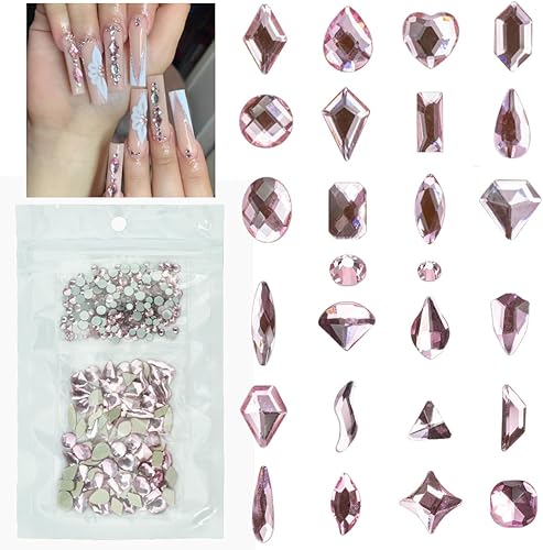 120 diamantes de imitación de uñas rosados con parte trasera plana, gemas rosas claras + SS10 SS16 cuentas redondas K9, piedras de vidrio,