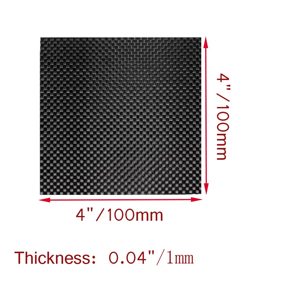 XMRISE Carbon Fiber Plates Sheets Boards 100% 3K Plain Weave Matte Panel Cutable Sports Model Handmade Materials 100mm X 100mm 2PC,thickness1mm