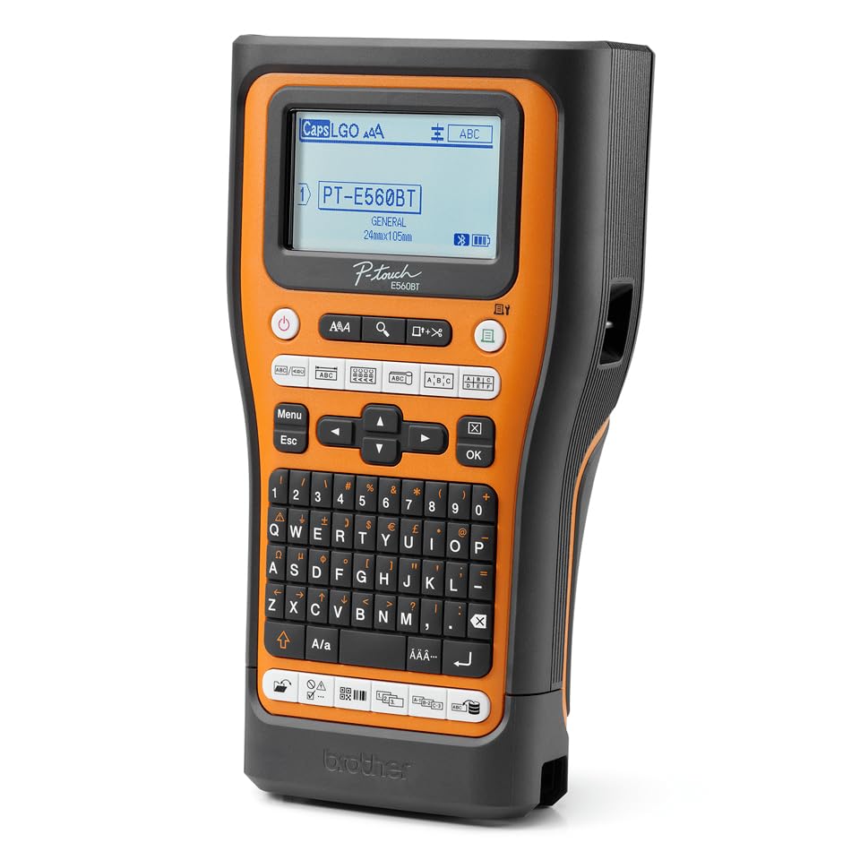Brother p-Touch PT-E560BTSP | AZERTY | HSE/TZE max 24 mm | Transfert thermique | 180 x 180 DPI | 30 mm/sec USB-C Bluetooth iPhone iPad Android avec 4 bandes Tze et mallette
