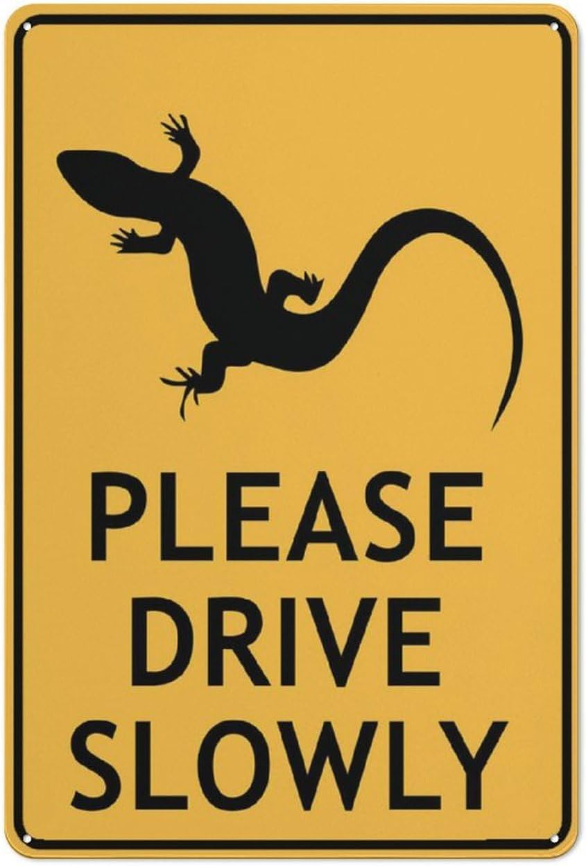Lizard Please Drive Slowly Rust-Free Aluminum Warning Sign - Weather Resistant, Waterproof, Easy to Mount for Rural Road, Park, Nature Reserve, Indoor/Outdoor 8x12 inch​