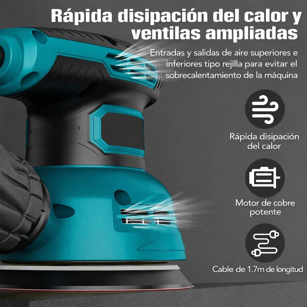 5-Inch Random Orbit Sander, 6 Variable Speeds 12000 RPM Orbital Sander, 3.0 Amp Electric Sander Machine with 5Pcs Sandpapers and Dust Collector for Woodworking Sanding Polishing