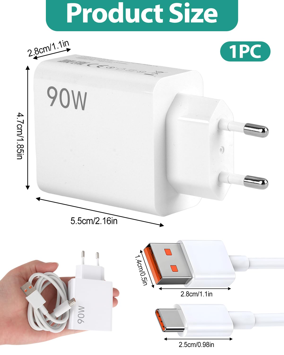 90W Caricatore Rapido Adattatore USB per Redmi Note 14 Pro 13 Pro 12 Pro 11 Pro 14C