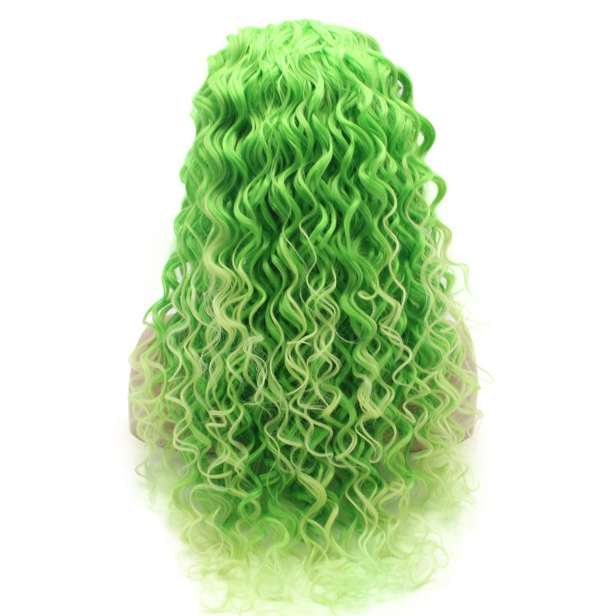 Lushy Kinky Curly Long 26inch Green Root Light Green Ombre Wig Heavy Density Heat Resistant Synthetic Lace Front Wig