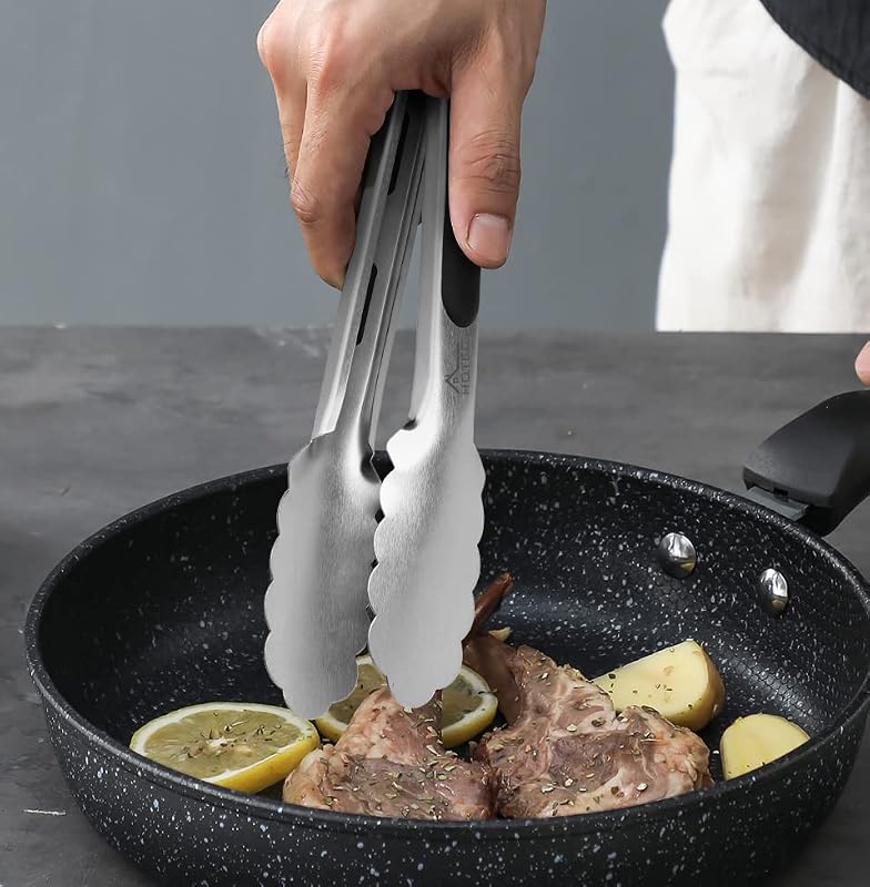 HOTEC Konyhai Fogó Szett, 23 és 30,5 cm, Hőálló Szilikon Nyéllel, Rozsdamentes Acél BBQ Csipesz, Zárható, Csúszásmentes, Mosogatógépben Mosh