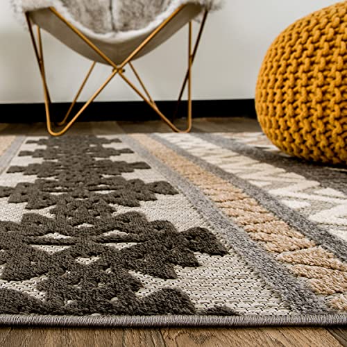 Rugshop Contemporary Geometric Bohemian Indoor/Outdoor Runner Rug 2' X 7' Gray #TOP2