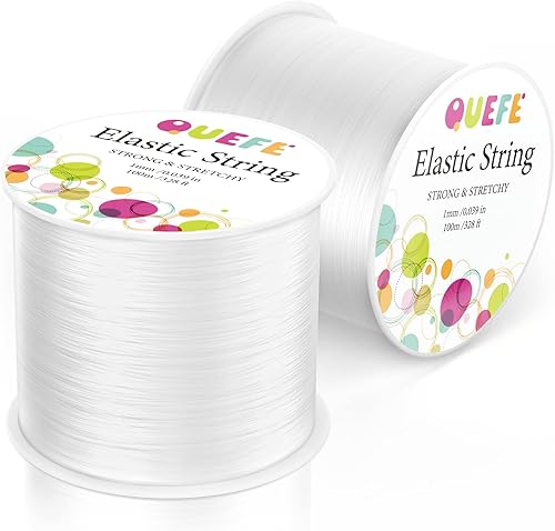 QUEFE 2 rollos de cuerda elástica de 0.039 pulgadas (656.2 ft), cordón elástico para hacer joyas y hacer pulseras para cuentas de semillas, cuentas