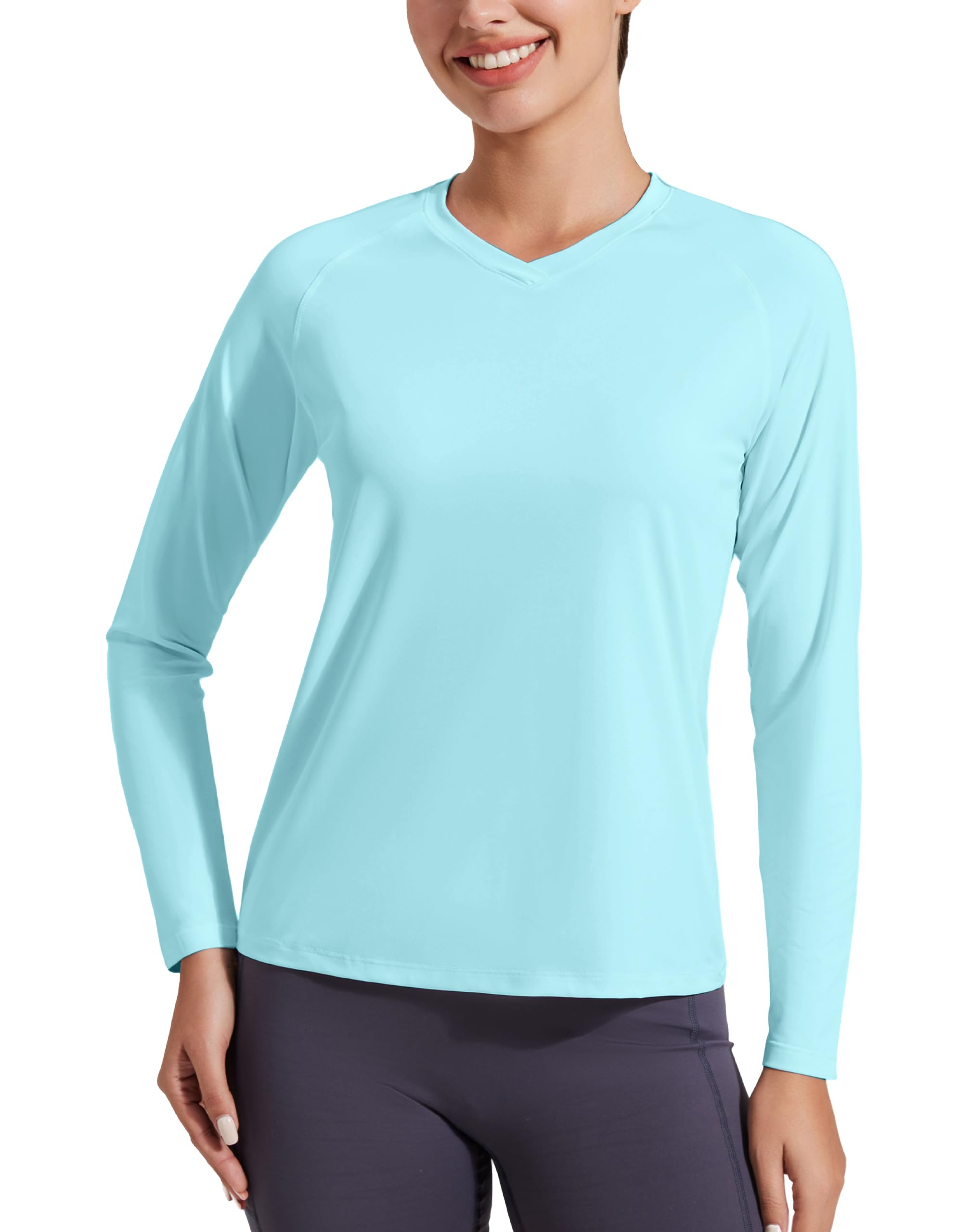 Pioneer Camp Women's UV Sun Protection SPF Shirt V Neck UPF 50+ Long Sleeve Workout Tops Quick Dry Rash Guard Hiking Running