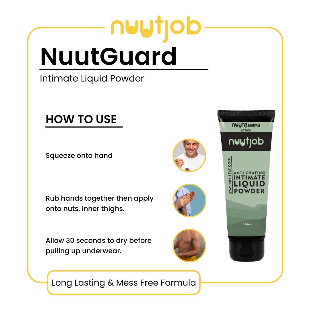 Nuutjob Nuutguard Anti Chafing Liquid Powder for Men Pack of 2 (100ml Each) | Anti Chafe for Thighs, Groin & Balls | For Gym, Sports & Daily Use | Talc-Free, Paraben-Free 1