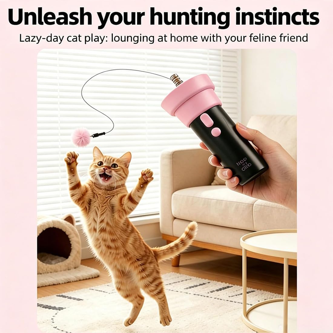 Lanzador automático para gatos, juguetes interactivos de bola mullida para gatos de interior, juguete eléctrico para gatos con cuerda telescópica para gatitos y gatos adultos (rosa + azul, 1)