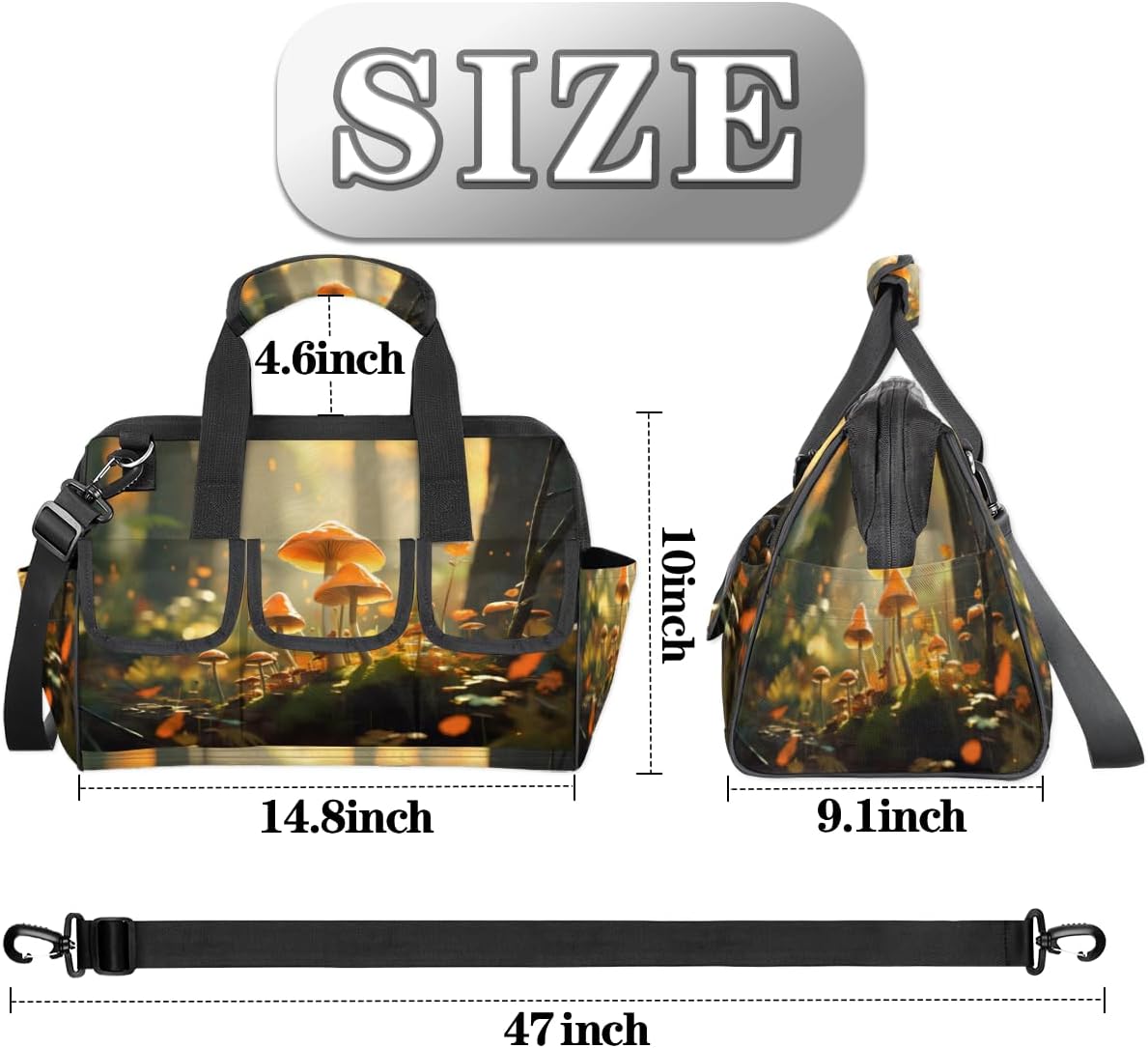 Tool Bag with Multi-Pockets Soft Handle Adjustable Shoulder Strap Autumn Cute Mushroom Portable Sturdy Waterproof Durable Wide Mouth Tote for Instrument Mechanic Carpenter