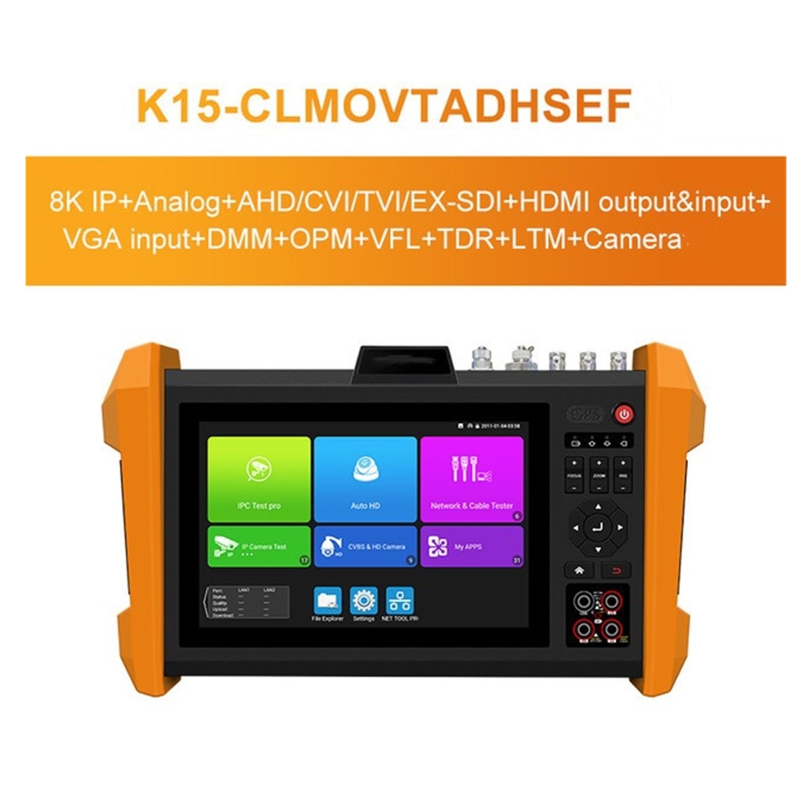 Tester CCTV, 8K H.265 7-calowy Tester Kamery CCTV IPC Wanglu K15-CLMOVTADHSEF SFP Moduł Optyczny AHD CVI TVI SDI 8K Tester Kamery IPC Color Bar Gener,Lekki(K15-CLMOVTADHSEF)