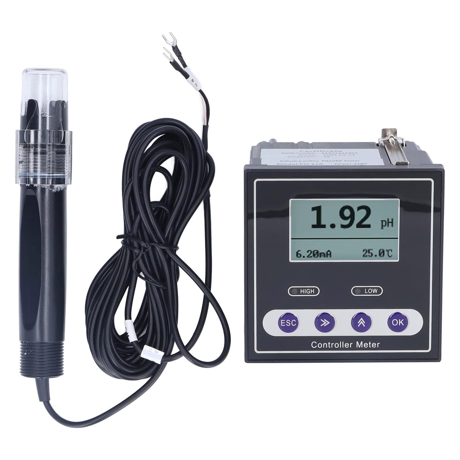 Medidor De PH Industrial, Probador De Calidad Del Agua, Con Pantalla LCD, Rango De Medición De 0,00 ~ 14,00PH, Función De Calibración Automática, Para Plantas De Tratamiento De Aguas Residuales