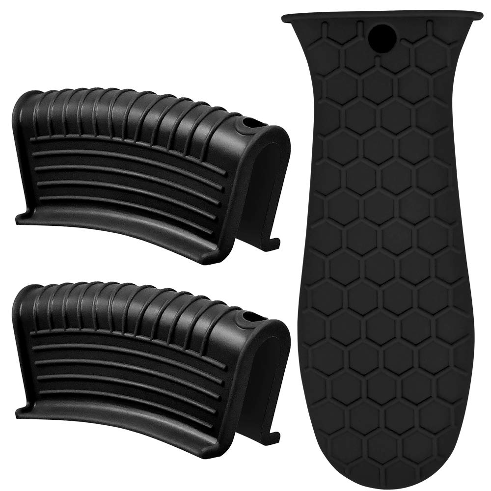 3 Pack Silicone Hot Handle Holder, Silicone Assist Handle Holder Cast Iron Skillet Handle Cover Pot Sleeve Grip Handle Heat Resistant Cookware for Cast Iron Skillets Metal Frying Pans Oven (Black)