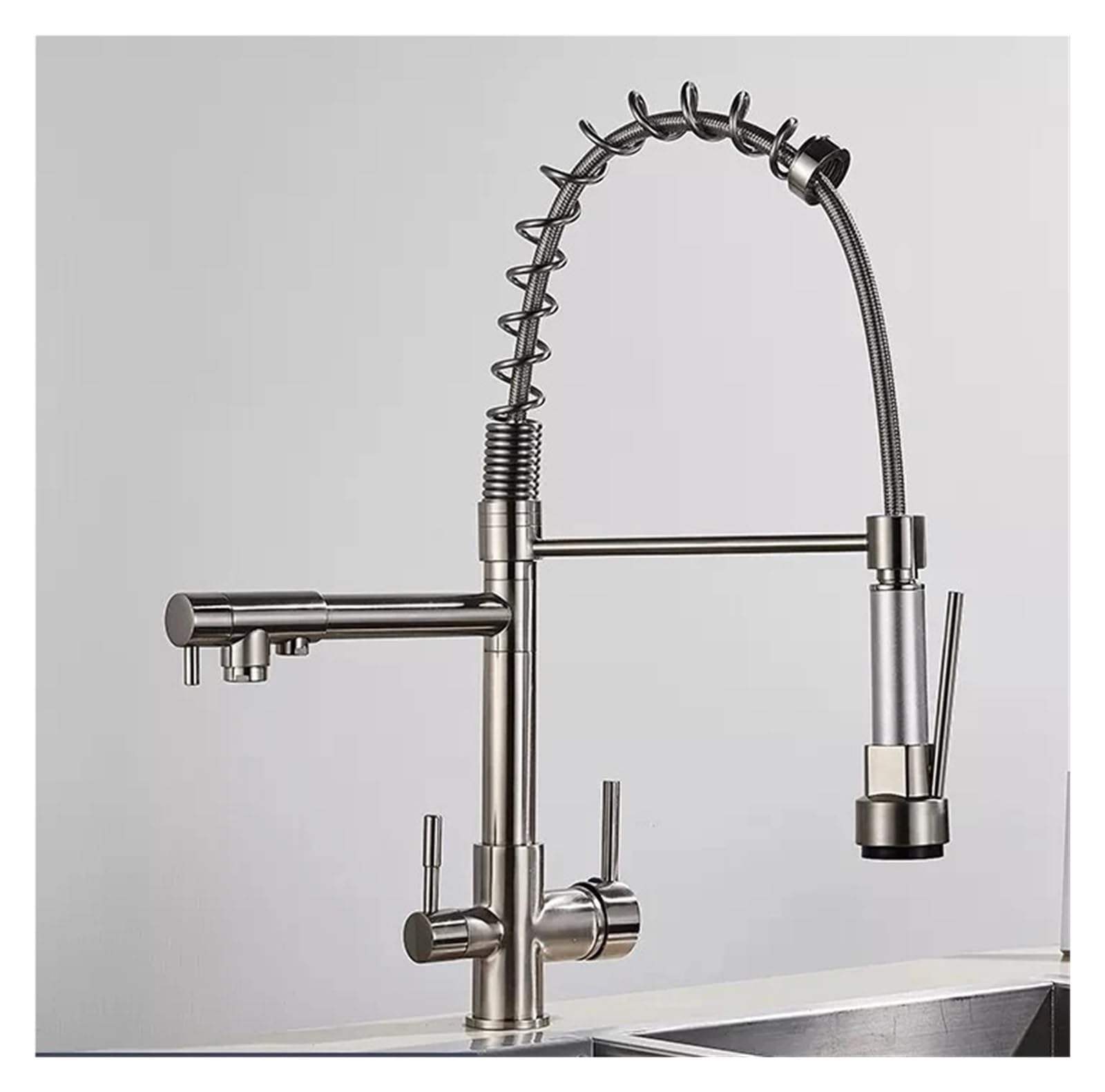 Robinet mitigeur eau purifiée double poignée pour éliminer les bouteilles plastiques de la cuisine