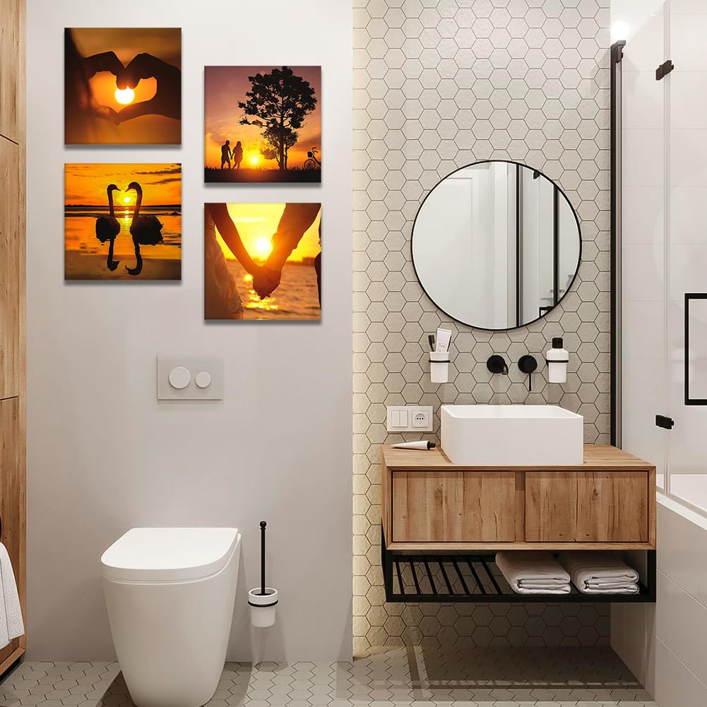 Artscope 4 Pieces Wall Art Canvas Prints, Love at sunset Picture Painting - Image 4