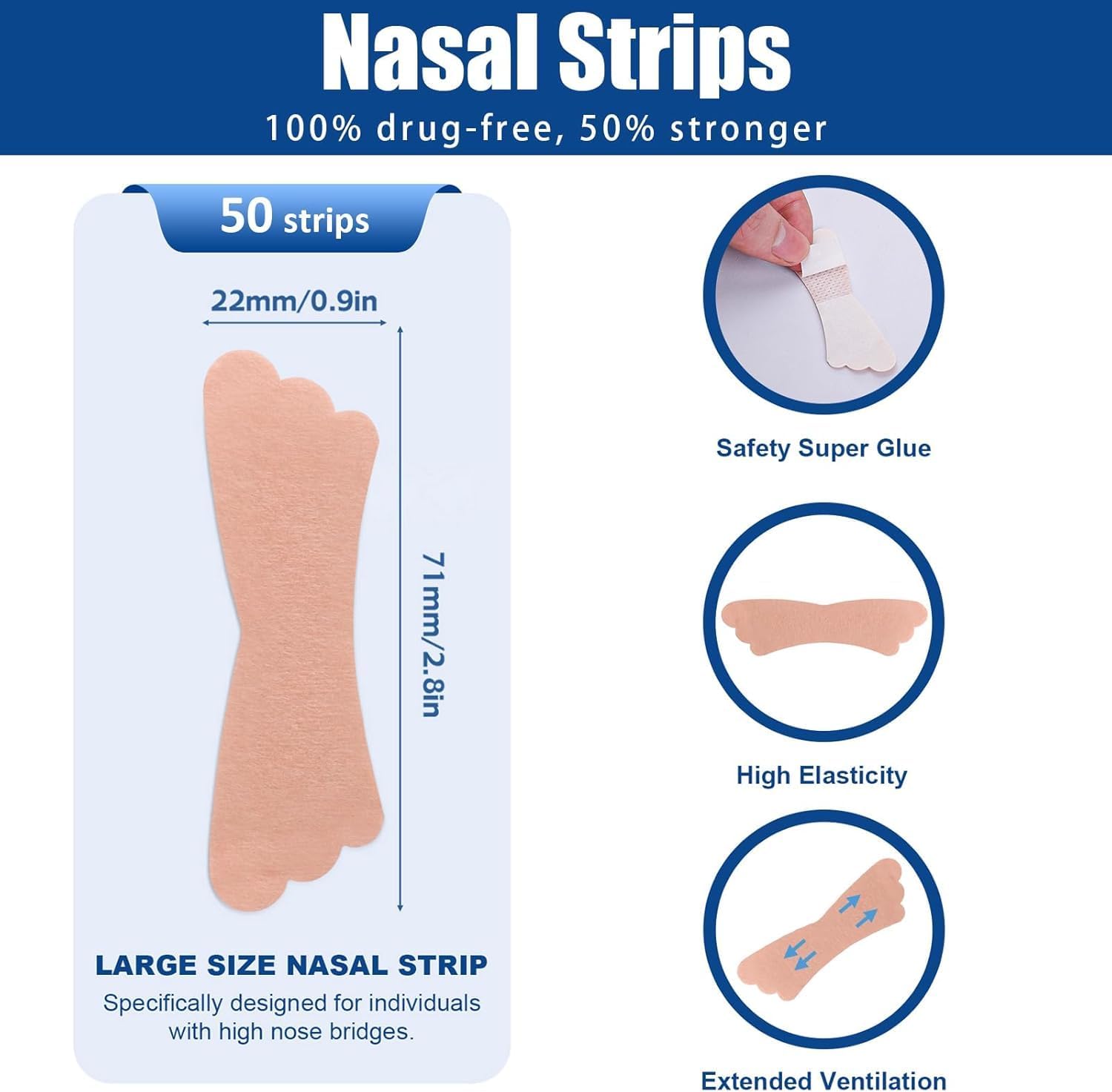 50Pcs Nasal Strips for Snoring, Extra Strength Nose Strips Breathing, Nose Tape for Sports and Sleep, Anti Snoring Strips Help Stop Snoring and Nasal Congestion Relief - Image 5