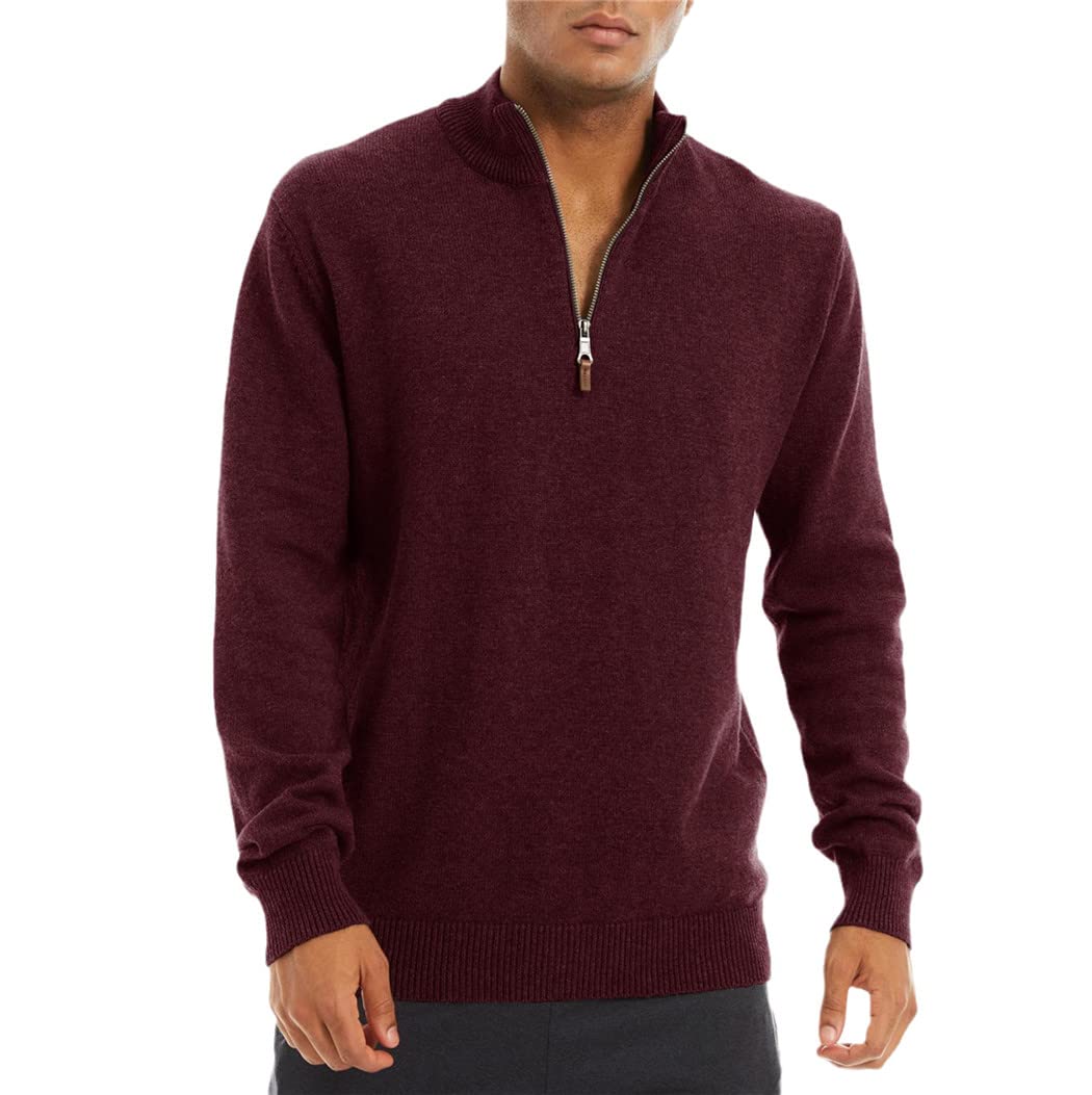Pull thermique homme chaud rouge vin M avec zip 1/4 - 8