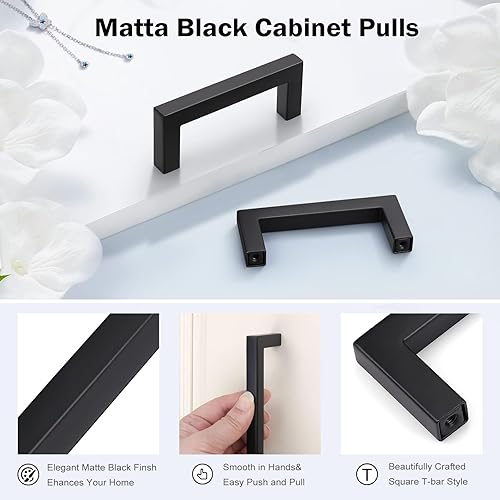 Miniatura 4 de KNOBWELL Paquete de 25 tiradores de gabinete negros de 3 pulgadas, tiradores de cajón de tocador, tiradores de armario de cocina, longitud total de