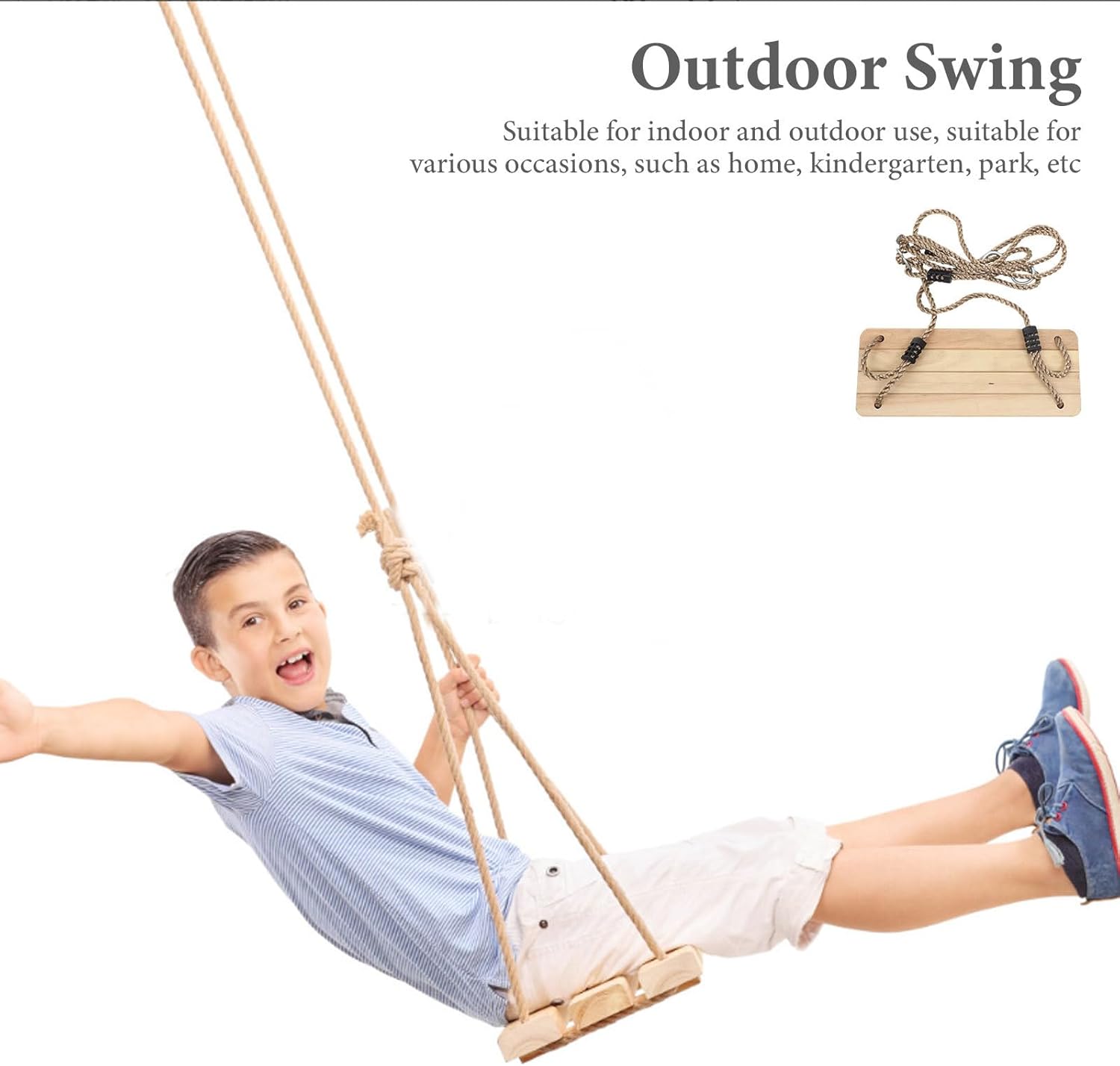 TOYANDONA Wooden Swing for Indoor Outdoor Pine Hanging Swing Playset Backyard Decorative