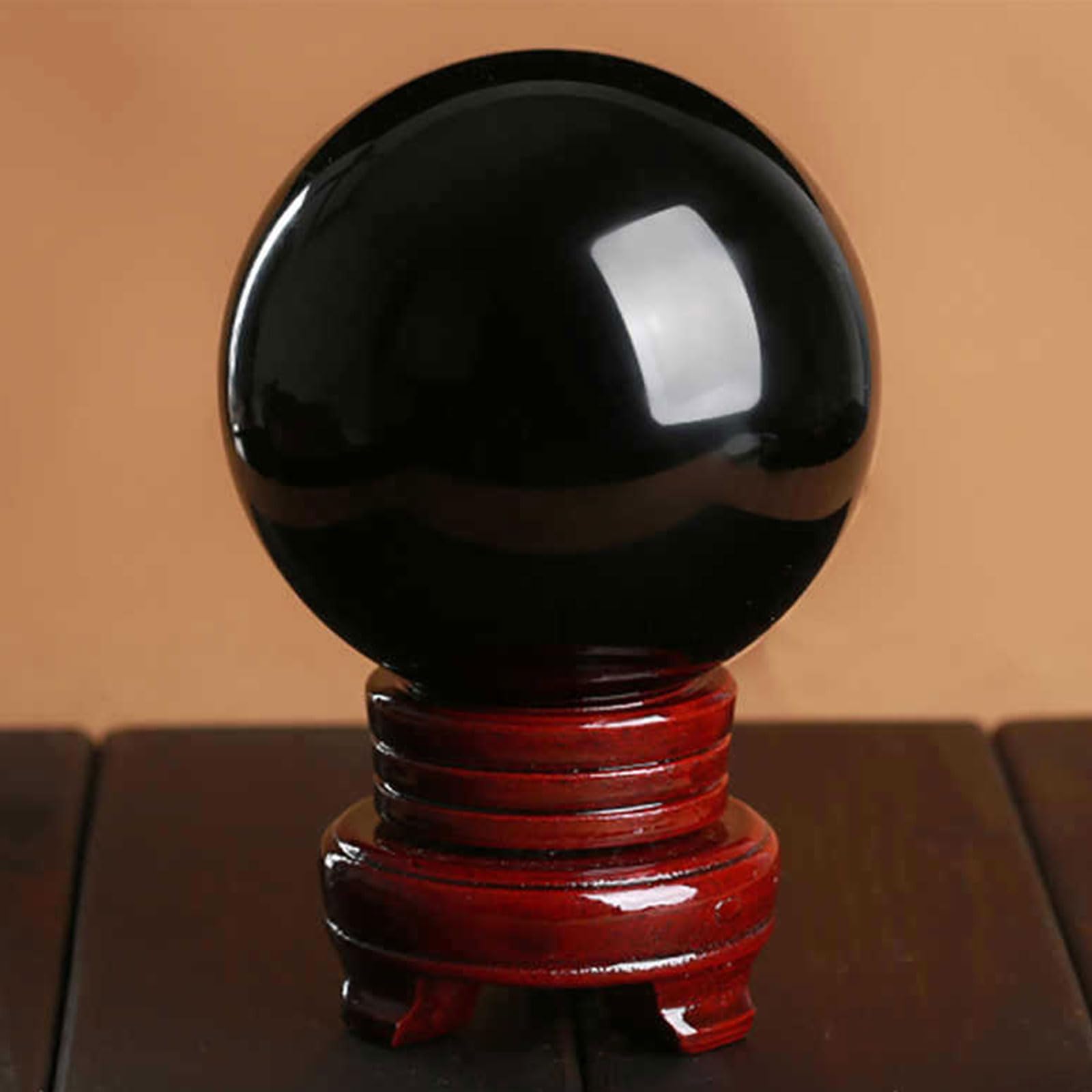 QWZTAEOZA Obsidian Sphere, Black Crystal Ball with Wooden Stand Divnation for Magic, Family Decorative, Fortune Teller, Feng Shui,10cm/3.9in