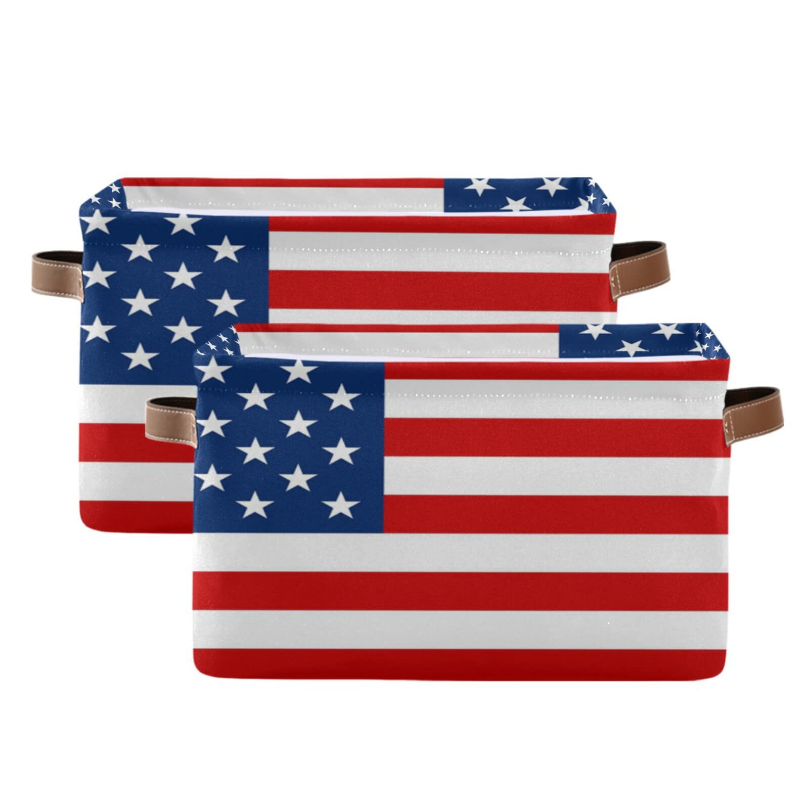 senya July 4th Storage Basket with Handles, American Flag Large Foldable Fabric Collapsible Storage Bins Organizer Bag for Storage 15 x 11 x 9.5 inch