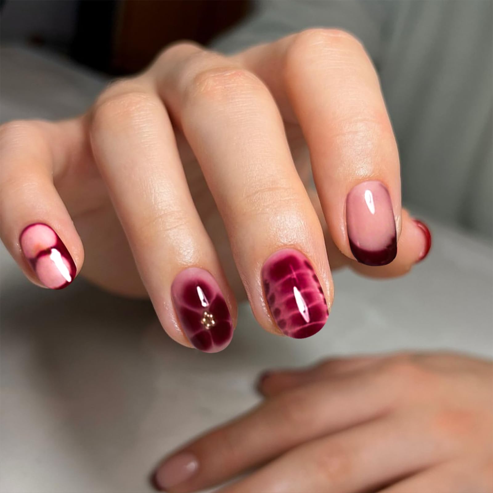 24 chiodi da incollare, con fiori rossi, per manicure fai da te, riutilizzabili