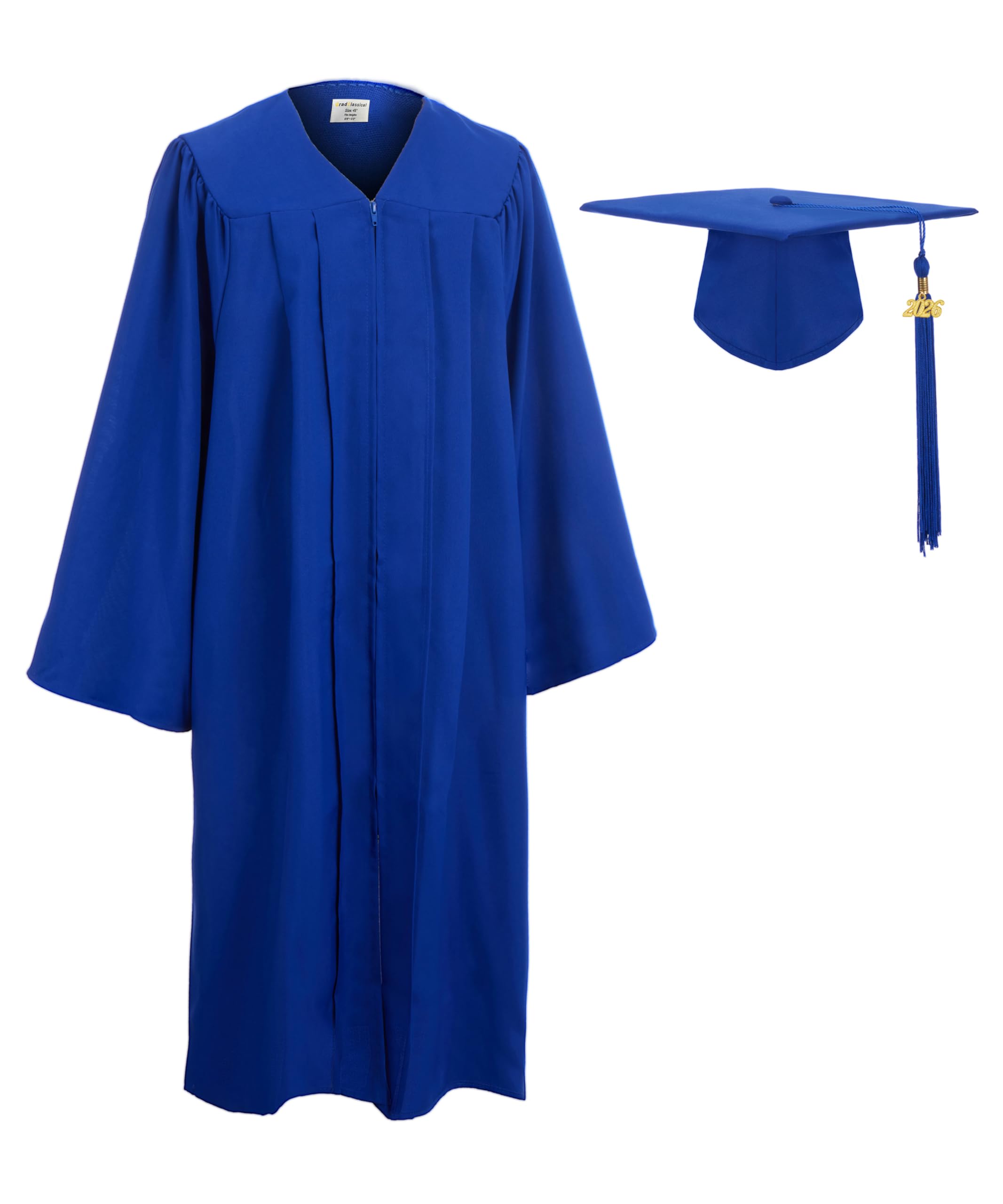 Gradclassical Unisex Royal Matte Graduation Gown Cap Tassel Set 2026 For High School, College, University And Bachelor ( 51" Plus(5'6"-5'8"))