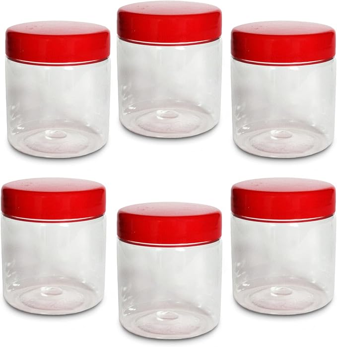 6 x 100ml Round clear Plastic Storage Jar with screw top lids, airtight