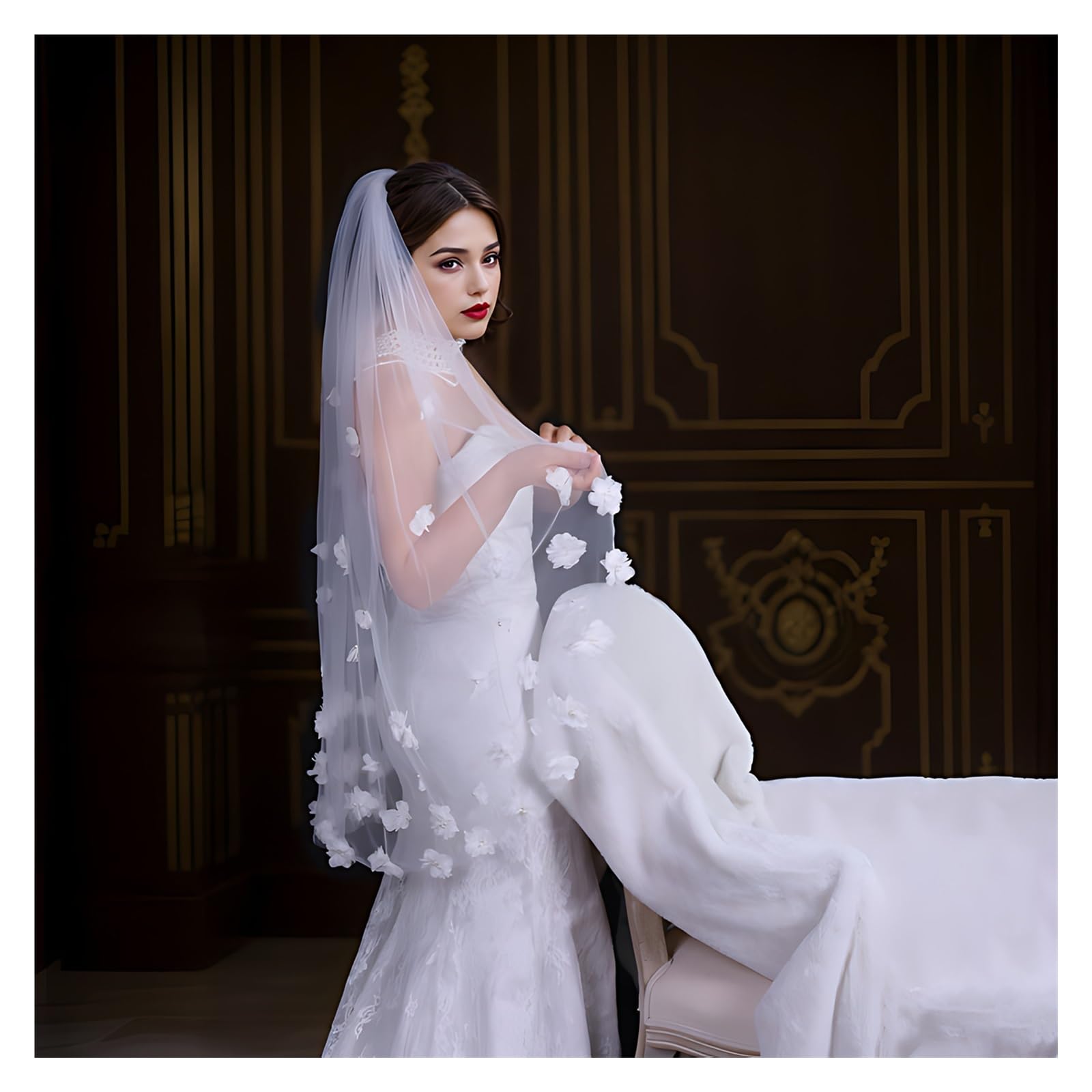 velo sposa Short Wedding Veil Flowers Bridal Veils Beaded Soft Tulle With Comb Elegant Accessories For Bride per Matrimoni, Feste di Addio al Nubilato