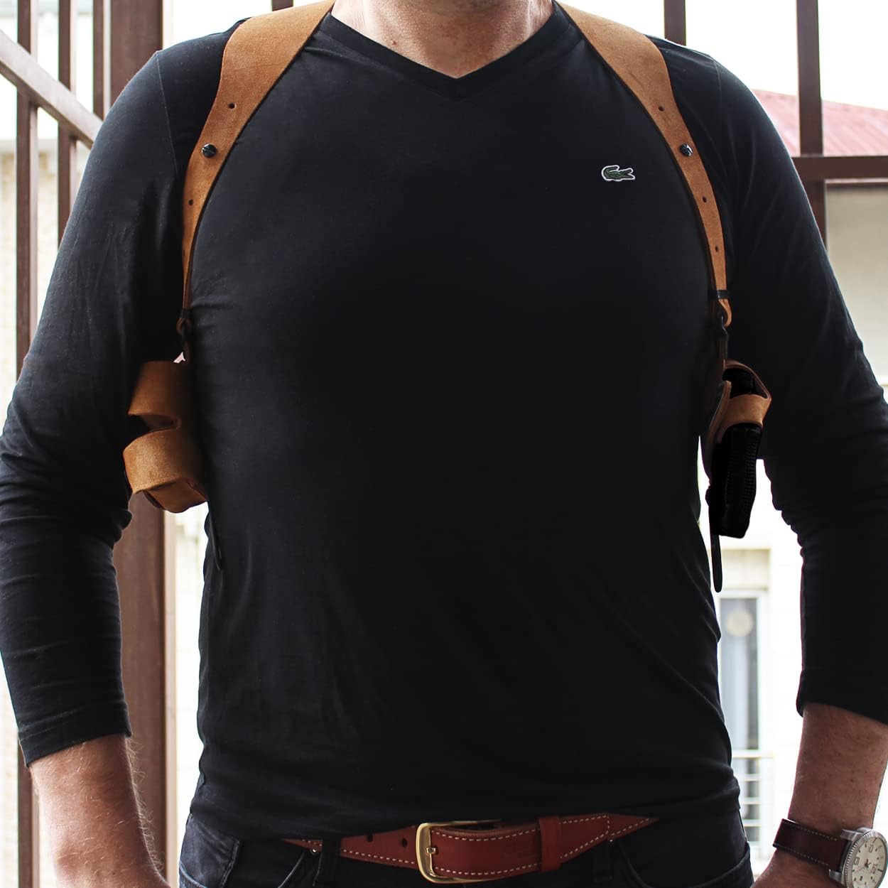 Masc Premium Suede Leather Shoulder Holster System with Double Speed Loader Pouch, Fits Detective Special 3rd Gen- .38 Special 2" Barrel, Right-Hand Draw, Brown Color #1437#