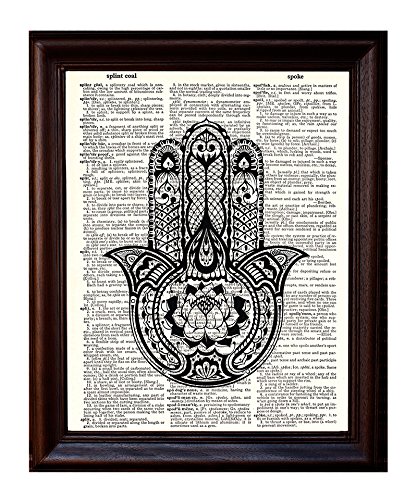 Fresh Prints of CT Hamsa Hand 2 - Dictionary Art Print Printed On Authentic Vintage Dictionary Book Page - 8 x 10.5