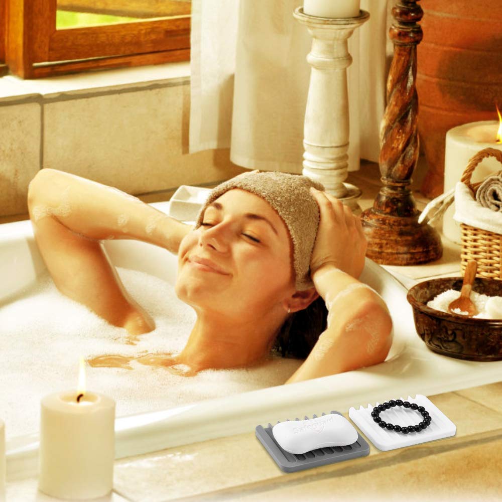 Seifenschalenhalter, Premium-Silikon-Seifenschalen für Dusche, Badezimmer, Küche, Waschbecken, Seifenschale, Abtropffläche, rutschfestes Design, einfache Reinigung (weiß)