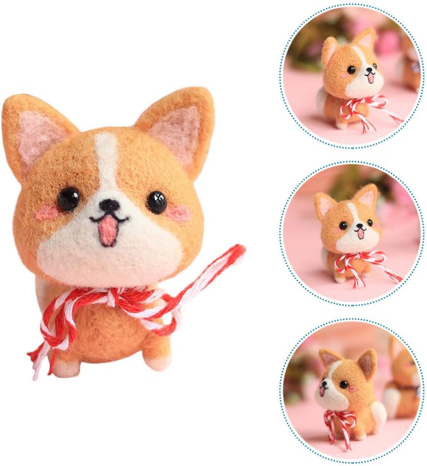 Ciieeo Corgi Needle Felting Kits Wool Roving with Felting Needles Foam Pad Keyrings DIY Stitch Punch Set for Beginners Lovers (Red)