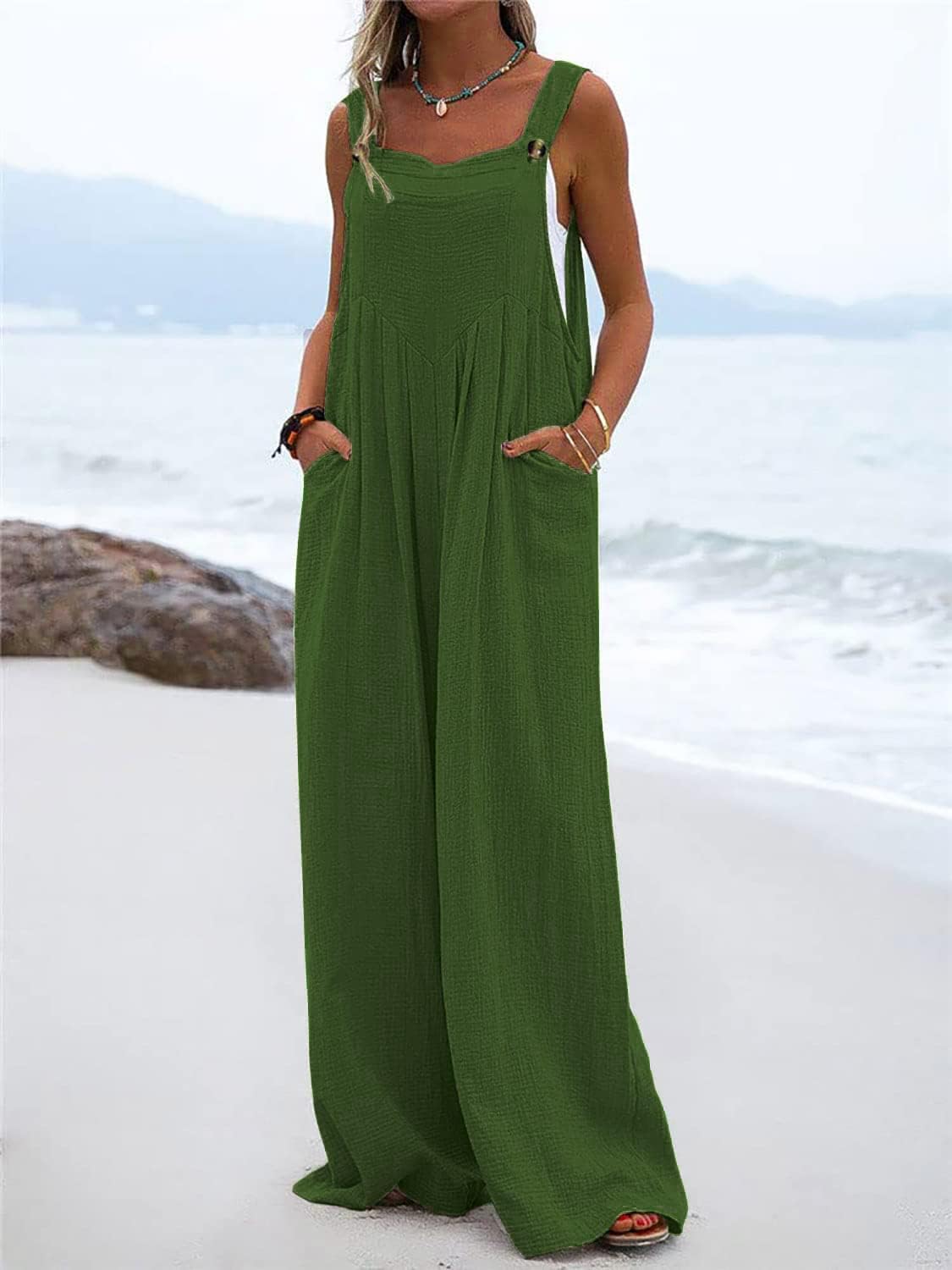 chouyatou Women's Casual Adjustable Strap Wide Leg Bib Overalls Jumpsuit with Pockets - Image 3