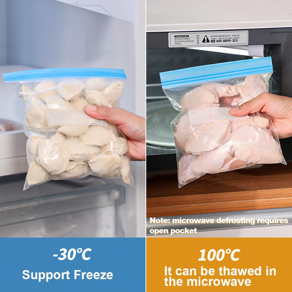 70 Pack Gefrierbeutel zur Aufbewahrung von Lebensmitteln,Wiederverwendbare doppelt versiegelte transparente Druckverschlussbeutel,BPA-freie Lebensmittel-und Sandwichbeutel -für Gemüse,Obst(3 Größen)