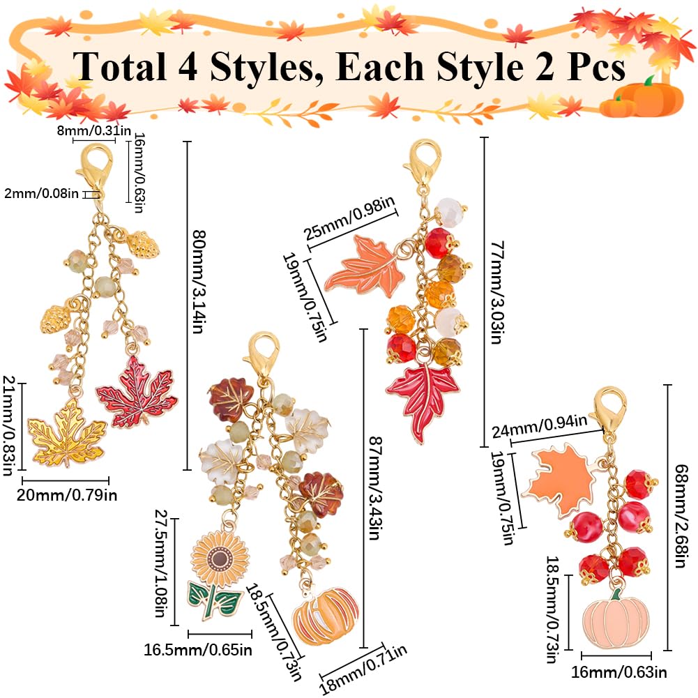 SUNNYCLUE 8Pcs Thanksgiving Book Markers Book Chain Bookmark Travelers Notebook Charm Maple Leaf Pumpkin Sunflower Charms Lobster Clip Charms Bookmarks for Book Lovers Women Teacher Readers Gifts - Image 2