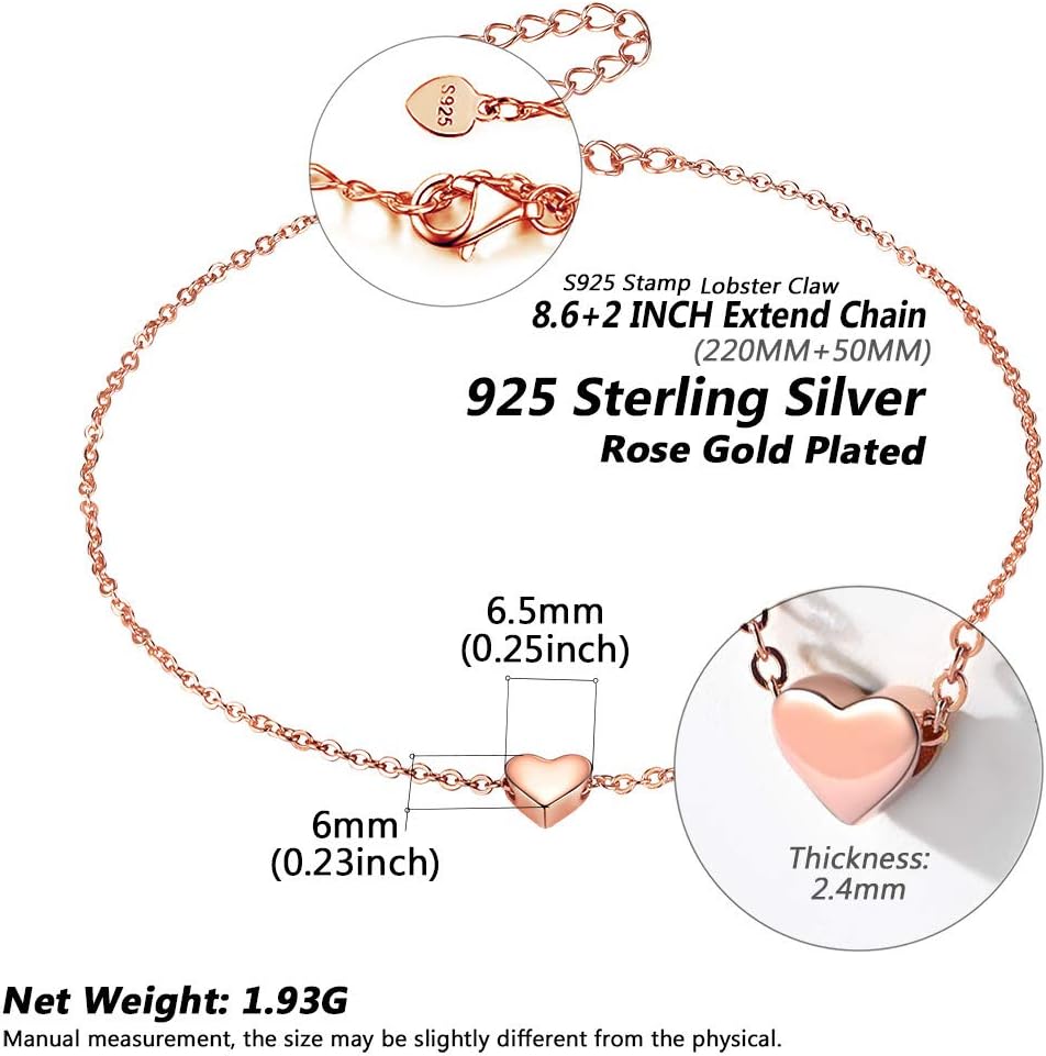 Silvora Ankle Bracelet Women Sterling Silver Summer Chain Anklet for Women Rommantic Dainty Delicate Jewelry Rose Gold