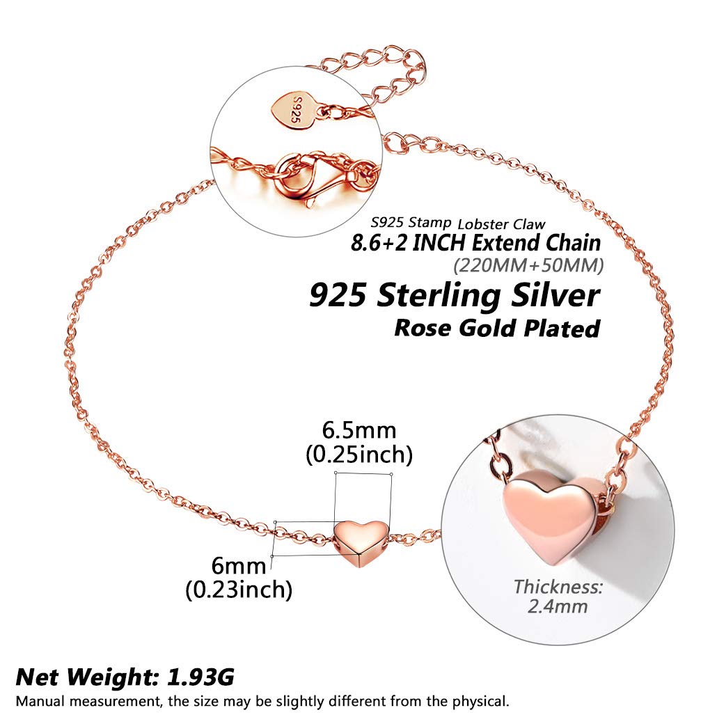 Silvora Bracelet de Cheville Argent 925 Femme Chaine de Pied Maille 22cm +5 cm [Argent/Or Plaque/Rose] Bracelet Cheville Cadeau Saint Valentin Bijoux l'ete Vacance Plage