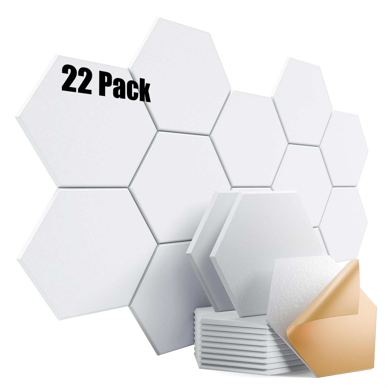 22 Pack Self-Adhesive Acoustic Panels 12" X 10" X 0.4" - Sound Proof Foam Panels with High Density, Fashionable Y-Lined Design, Absorb Noise and Eliminate Echoes(White)